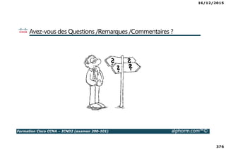 16/12/2015
376
Formation Cisco CCNA – ICND2 (examen 200-101) alphorm.com™©
Avez-vous des Questions /Remarques /Commentaires ?
 