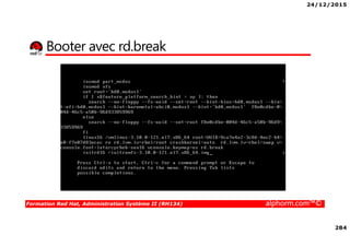 24/12/2015
284
Formation Red Hat, Administration Système II (RH134) alphorm.com™©
Booter avec rd.break
 