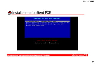 24/12/2015
34
Formation Red Hat, Administration Système II (RH134) alphorm.com™©
Installation du client PXE
 