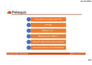 31/12/2015
144
Formation Office 365 avancé alphorm.com™©
Prérequis
 