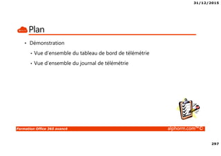 31/12/2015
13
Formation Office 365 avancé alphorm.com™©
Fonctionnement de AAD-Connect
• Utilisateurs AD
• Groupes AD
• Récupération depuis l’Active Directory
• Pousse vers Office 365
• Reçoit les objets Active Directory
• Pas d’attribution de licence
 