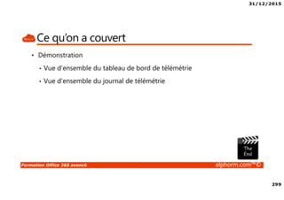 31/12/2015
13
Formation Office 365 avancé alphorm.com™©
Fonctionnement de AAD-Connect
• Utilisateurs AD
• Groupes AD
• Récupération depuis l’Active Directory
• Pousse vers Office 365
• Reçoit les objets Active Directory
• Pas d’attribution de licence
 