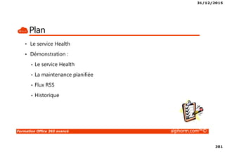 31/12/2015
13
Formation Office 365 avancé alphorm.com™©
Fonctionnement de AAD-Connect
• Utilisateurs AD
• Groupes AD
• Récupération depuis l’Active Directory
• Pousse vers Office 365
• Reçoit les objets Active Directory
• Pas d’attribution de licence
 