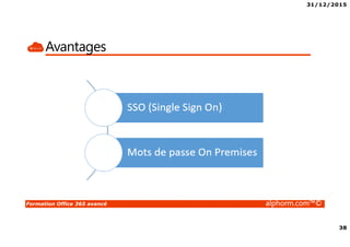 31/12/2015
38
Formation Office 365 avancé alphorm.com™©
Avantages
 
