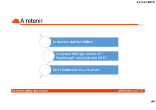 31/12/2015
40
Formation Office 365 avancé alphorm.com™©
A retenir
 