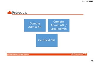 31/12/2015
49
Formation Office 365 avancé alphorm.com™©
Prérequis
 
