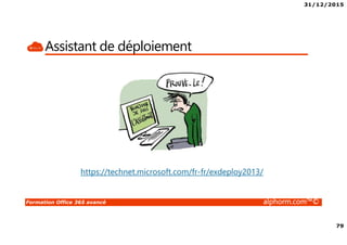 31/12/2015
79
Formation Office 365 avancé alphorm.com™©
Assistant de déploiement
https://technet.microsoft.com/fr-fr/exdeploy2013/
 