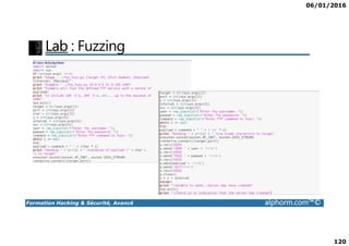 06/01/2016
120
Lab : Fuzzing
Formation Hacking & Sécurité, Avancé alphorm.com™©
 