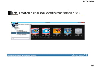 06/01/2016
133
Lab : Création d’un réseau d’ordinateur Zombie : BeEF
Formation Hacking & Sécurité, Avancé alphorm.com™©
 