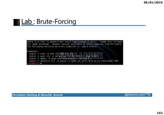06/01/2016
152
Lab : Brute-Forcing
Formation Hacking & Sécurité, Avancé alphorm.com™©
 
