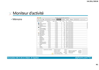 14/01/2016
41
Formation OS X 10.11 Client El Capitan alphorm.com™©
Moniteur d’activité
• Mémoire
 