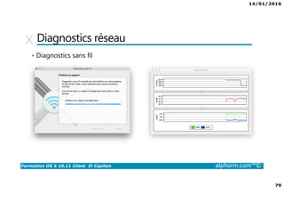14/01/2016
79
Formation OS X 10.11 Client El Capitan alphorm.com™©
Diagnostics réseau
• Diagnostics sans fil
 