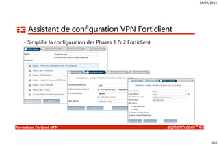 18/02/2016
16
Formation Fortinet UTM alphorm.com™©
Design de la plateforme
Hardware
Purpose-driven hardware
FortiOS
Specialized operating system
Firewall AV
Web
Filter
IPS …
Security and network-level services
FortiGuard Subscription Services
Automated update service
 