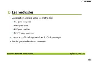 27/02/2016
6
Formation Android 6, niveau Expert alphorm.com™©
Le plan de la formation
• Les services Google Play Services
• Les applications Web et Android
• Android Natif, introduction à NDK
• RenderScript
• Google Wear
 