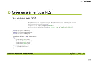 27/02/2016
140
Formation Android 6, niveau Expert alphorm.com™©
Créer un élément par REST
• Faire un accès avec POST
 