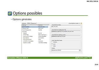 06/03/2016
214
Formation VMware ESXi 6 alphorm.com™©
Options possibles
• Options générales
 
