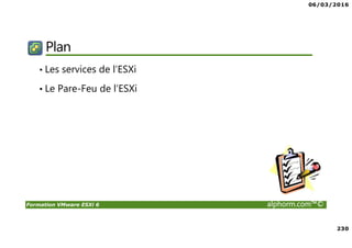 06/03/2016
14
Formation VMware ESXi 6 alphorm.com™©
Plan
• Définition et vocabulaire
• Concept de virtualisation
• Domaines d’application
• Limites de la technologie
• Pourquoi virtualiser ?
• L’écosystème VMware
• Qu’est ce que vSphere ?
 