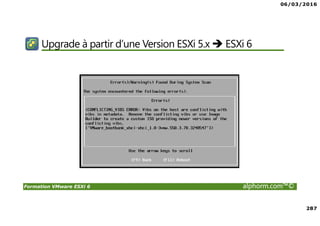 06/03/2016
287
Formation VMware ESXi 6 alphorm.com™©
Upgrade à partir d’une Version ESXi 5.x ESXi 6
 