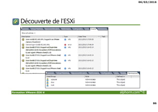06/03/2016
5
Formation VMware ESXi 6 alphorm.com™©
Publics concernés
• Administrateurs vSphere
• Curieux ayant envie de découvrir la virtualization sous
VMware
• Passage obligé pour ceux souhaitant monter en
compétence
 