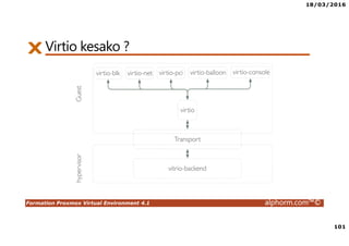 18/03/2016
101
Formation Proxmox Virtual Environment 4.1 alphorm.com™©
Virtio kesako ?
 