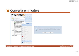 18/03/2016
133
Formation Proxmox Virtual Environment 4.1 alphorm.com™©
Convertir en modèle
 