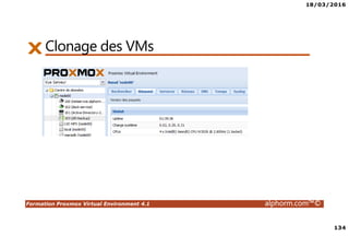 18/03/2016
134
Formation Proxmox Virtual Environment 4.1 alphorm.com™©
Clonage des VMs
 
