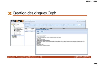 18/03/2016
246
Formation Proxmox Virtual Environment 4.1 alphorm.com™©
Creation des disques Ceph
 
