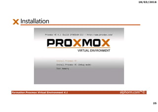 18/03/2016
25
Formation Proxmox Virtual Environment 4.1 alphorm.com™©
Installation
 