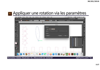 30/03/2016
117
Formation Adobe Illustrator CC, Découverte du vectoriel alphorm.com™©
Appliquer une rotation via les paramètres
 