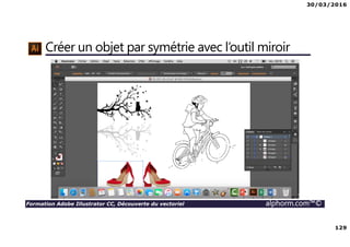 30/03/2016
129
Formation Adobe Illustrator CC, Découverte du vectoriel alphorm.com™©
Créer un objet par symétrie avec l’outil miroir
 