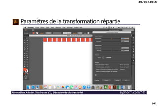 30/03/2016
141
Formation Adobe Illustrator CC, Découverte du vectoriel alphorm.com™©
Paramètres de la transformation répartie
 