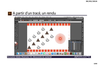 30/03/2016
144
Formation Adobe Illustrator CC, Découverte du vectoriel alphorm.com™©
A partir d’un tracé, un rendu
 