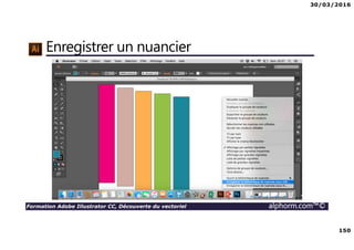 30/03/2016
150
Formation Adobe Illustrator CC, Découverte du vectoriel alphorm.com™©
Enregistrer un nuancier
 