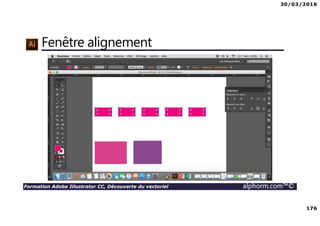30/03/2016
176
Formation Adobe Illustrator CC, Découverte du vectoriel alphorm.com™©
Fenêtre alignement
 