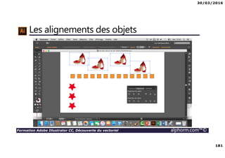 30/03/2016
181
Formation Adobe Illustrator CC, Découverte du vectoriel alphorm.com™©
Les alignements des objets
 