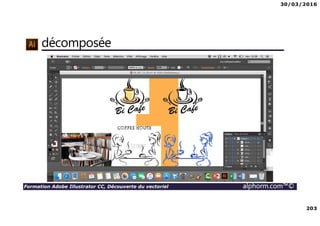 30/03/2016
203
Formation Adobe Illustrator CC, Découverte du vectoriel alphorm.com™©
Modification de l’image vectorisée
décomposée
 