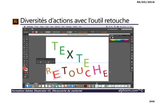 30/03/2016
244
Formation Adobe Illustrator CC, Découverte du vectoriel alphorm.com™©
Diversités d’actions avec l’outil retouche
 