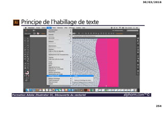 30/03/2016
254
Formation Adobe Illustrator CC, Découverte du vectoriel alphorm.com™©
Principe de l’habillage de texte
 