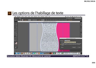 30/03/2016
255
Formation Adobe Illustrator CC, Découverte du vectoriel alphorm.com™©
Les options de l’habillage de texte
 