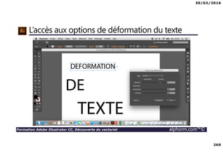 30/03/2016
260
Formation Adobe Illustrator CC, Découverte du vectoriel alphorm.com™©
L’accès aux options de déformation du texte
 