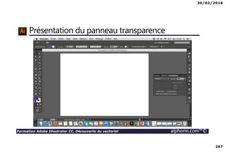 30/03/2016
267
Formation Adobe Illustrator CC, Découverte du vectoriel alphorm.com™©
Présentation du panneau transparence
 