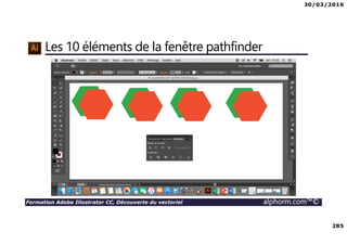 30/03/2016
285
Formation Adobe Illustrator CC, Découverte du vectoriel alphorm.com™©
Les 10 éléments de la fenêtre pathfinder
 