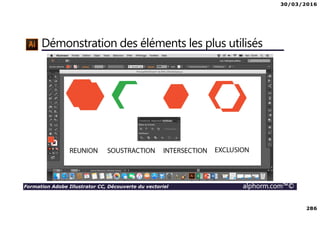 30/03/2016
286
Formation Adobe Illustrator CC, Découverte du vectoriel alphorm.com™©
Démonstration des éléments les plus utilisés
 