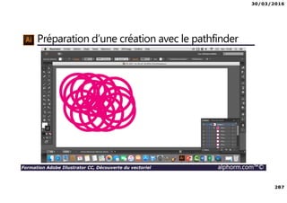 30/03/2016
287
Formation Adobe Illustrator CC, Découverte du vectoriel alphorm.com™©
Préparation d’une création avec le pathfinder
 