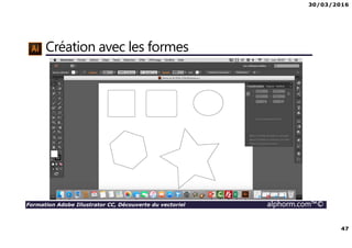 30/03/2016
47
Formation Adobe Illustrator CC, Découverte du vectoriel alphorm.com™©
Création avec les formes
 