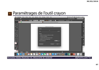 30/03/2016
67
Formation Adobe Illustrator CC, Découverte du vectoriel alphorm.com™©
Paramétrages de l’outil crayon
 