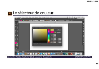 30/03/2016
81
Formation Adobe Illustrator CC, Découverte du vectoriel alphorm.com™©
Le sélecteur de couleur
 