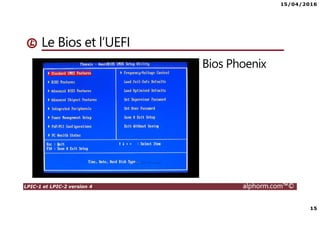 15/04/2016
15
LPIC-1 et LPIC-2 version 4 alphorm.com™©
Le Bios et l’UEFI
Bios Phoenix
 