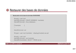 15/04/2016
8
LPIC-1 et LPIC-2 version 4 alphorm.com™©
A propos de la formation
• Public concerné :
Techniciens Systèmes & Réseaux
Administrateurs Systèmes Ms Windows
• Prérequis pour bien comprendre :
Disposer de connaissances linux utilisateur
Connaissances de base des OS
 
