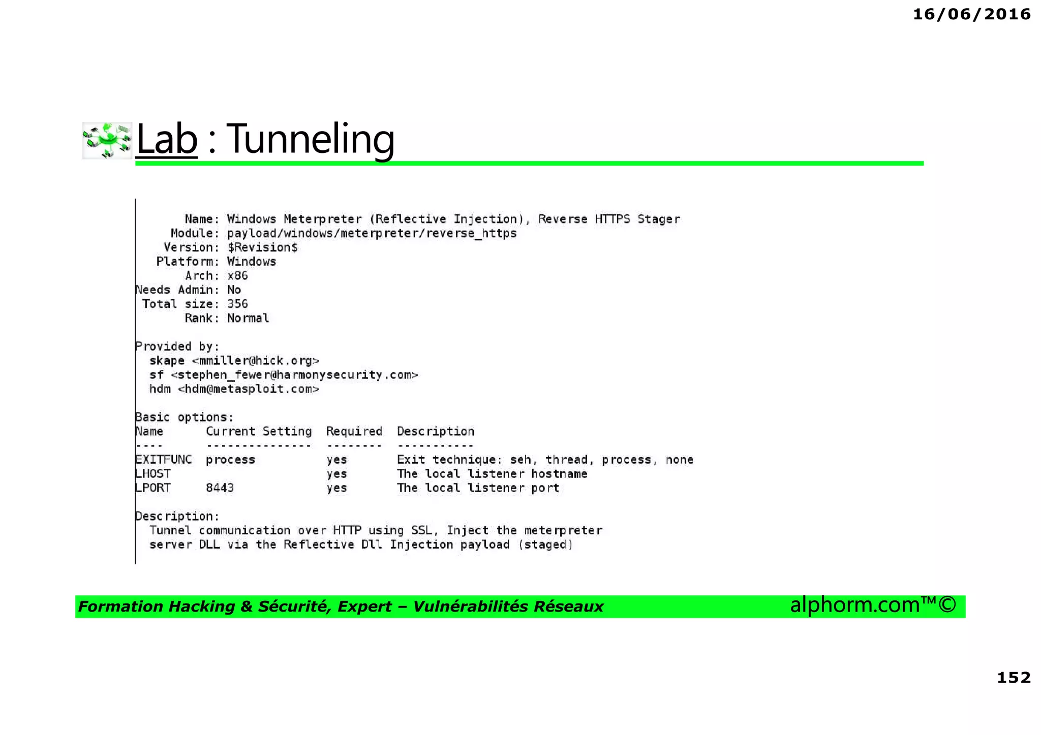 16/06/2016
152
Formation Hacking & Sécurité, Expert – Vulnérabilités Réseaux alphorm.com™©
Lab : Tunneling
 